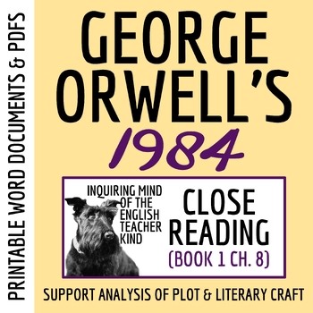 1984 Book 1 Chapter 8 Novel Analysis Worksheet | Dystopian Literature Activity