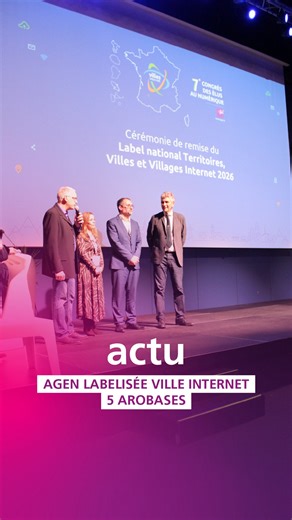 [ACTU] 🏅 Agen labellisée Ville Internet 2026 – 5 arobases ! Pour la 16e année consécutive ! Les 29 et 30 janvier, Agen a eu l’honneur d’accueillir le 7ᵉ Congrès national des élus au numérique, organisé par l’association Villes Internet. 🏅 À cette occasion, la Ville d’Agen a été de nouveau labellisée “Ville Internet” – 5 arobases, une reconnaissance nationale de son engagement durable pour un numérique public, citoyen et au service de tous. 👉 Rendez-vous les 28 et 29 janvier 2026 à @villedefon