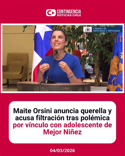 Orsini anuncia querella y acusa filtración tras polémica por vínculo con adolescente de Mejor Niñez La diputada Maite Orsini anunció que presentará acciones legales luego de la polémica generada por un reportaje que cuestiona su vínculo con una adolescente del sistema de protección del Estado. La parlamentaria rechazó categóricamente las acusaciones y aseguró que durante años ha mantenido una relación de cuidado con la menor. “¿Cómo se les ocurre que yo haría una cosa como esa? Yo amo a esa niña