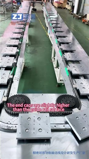 This horizontal rectangular chain-driven circular guide conveyor features chain drive