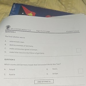 QUESTION 4The final solution was to:A. exterminate Jews.  B... | Filo