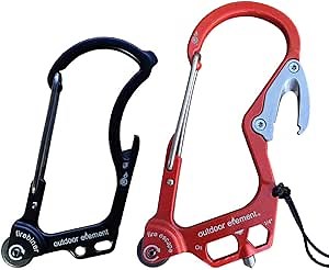 OUTDOOR ELEMENT Firebiner and Fire Escape - (COMBO-PACK) Fire Starter, Carabiner, Multi Tool, Utility Blade, Bottle Opener, Keychain Emergency Tool with Screwdriver Tip