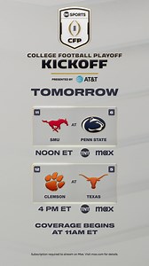 68K views · 269 reactions | The new 12-team College Football Playoff is here  #11 SMU vs. #6 Penn State | Noon ET #12 Clemson vs. #5 Texas | 4 PM ET TNT's coverage begins TOMORROW at 11 AM ET on TNT & Max! | TNT Drama | Facebook