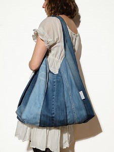 Large Lightweight Denim Tote Patchwork Denim Bag Large Jean Purse Upcycled Custom Denim Purse - Etsy