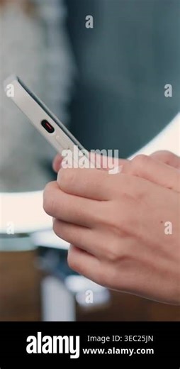 Close-up side view young female hands holding phone, girl typing message on modern gadget use remote communication app make online shoping in bathroom in the morning. Distance chat wireless tech concept Stock Video Footage - Alamy