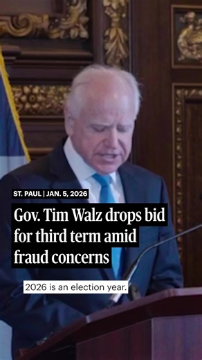 Minnesota Gov. Tim Walz announced he is dropping his bid for a third consecutive term. Walz, who said he concluded he couldn’t give his all to the campaign, has been under increased scrutiny from fraud in state programs. Tap the link in our bio for live coverage of this breaking news and more on what this means for Minnesota's political scene. Video: Amanda Anderson/The Minnesota Star Tribune.