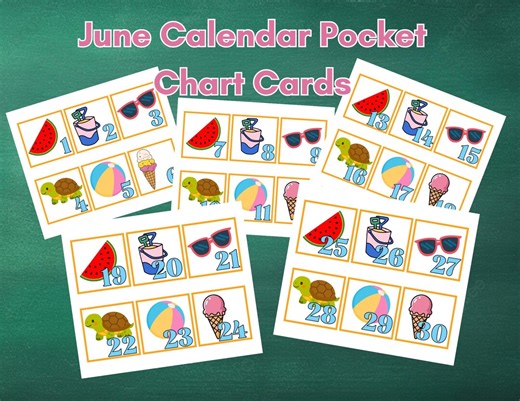 JUNE Printable Calendar Pocket Chart Cards - Etsy