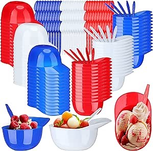 Peryiter 180 Pack Baseball Helmet Ice Cream Bowls with Spoons 90 Mini 8 oz Dessert Cups Plastic Sundae Bowls with 90 Disposable Taster Spoons for Birthday Party Wedding Day Baby Shower Decorations