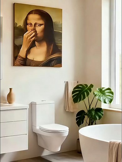 A fresh take on the Mona Lisa! This funny ‘stinky face’ version adds a splash of bathroom humor to the classic masterpiece#funny #decoration