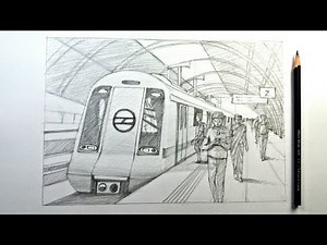 Metro Station in 1 Point Perspective//Composition in Perspective Drawing