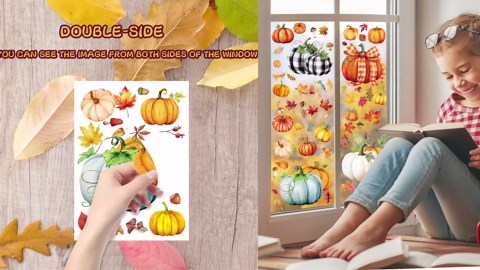 XZENTIRA 8 Sheets Fall Window Clings Pumpkin Glass Window Clings Fall Decorations for Home Pumpkin Leaves Window Stickers Decor for Autumn Home Thanksgiving Decor