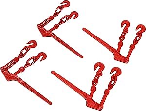 Lever Load Binder 5/16" - 3/8", 4 Pack Snap Chain Binder 5,400lbs Working Load Limit with G80 Hook for Grade 70/80 Transport Chain for Flatbed Truck Trailer, Red