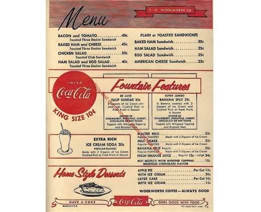 F.W Woolworth Lunch Counter Cafe Menu Vintage Restaurant Menu Retro 1960s Photo Picture Poster Print Nostalgic Art E038 - Etsy
