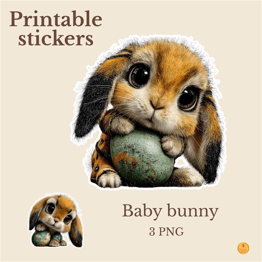 Baby Bunny Printable Stickers – Cute Bunny With Egg, Spring Easter Stickers - 3 PNG   PDF Sheets - Digital Download - Etsy