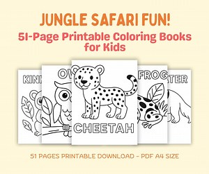 Jungle Animals Coloring Book: 51 Fun Printable Pages A4 PDF Download - Etsy