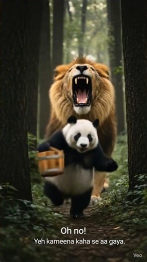 Panda Vs Lion fight 🤣 #lion #panda #shortsfeed #ytshorts #jungle #story