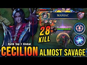 28 Kills + MANIAC!! New One Hit Build Cecilion Insane LifeSteal - Build Top 1 Global Cecilion ~ MLBB