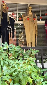 Halloween decorations at home Witches hung on the porch Introducing Pumpkin Skeletons, Bones and Hanged Men Canada Vancouver Private Halloween Celebrations scary frightening Homemade dolls hang around