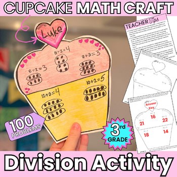 3rd Grade Cupcake Math Craft Division Activities, Valentine's Day Worksheets
