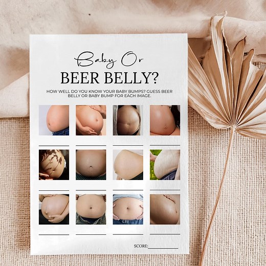 Printable Baby Shower Games, Baby or Beer Belly, Minimalist Baby Bump Game, Editable Canva Template - Etsy Australia