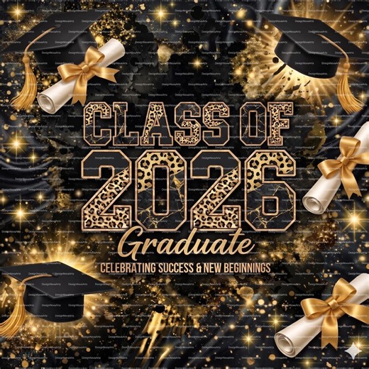 Class of 2026 Graduation Leopard Marble Cap Clipart (Digital Download)