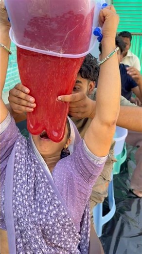 Red colour slime pouring challenge with family part 174 #shorts