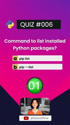 Python Quiz #6 🐍 | pip list or pip --list ? | #python #shorts #coding