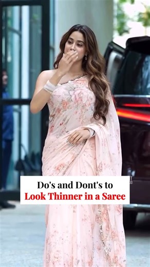 Nidhi Jagtiani | Personal Stylist | Style Coach on Instagram: "Most saree problems aren’t about weight, they’re about interruption of lines ✨ When the eye keeps stopping at bulk, contrast, or clutter… the body looks wider. When the eye moves smoothly top to bottom… the body automatically looks longer 👀📏 So instead of changing your body, change what the eye notices 💫 DON’TS 🚫 • Stiff, bulky or glossy fabrics 🧵 • Wide, spreading pleats around the stomach • Overly dramatic/deep blouse cuts • P