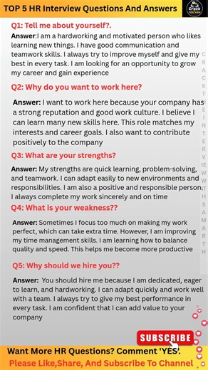 Top 5 HR Interview Questions & Best Answers for Freshers 🔥#interview #jobinterview #hrinterview #hr