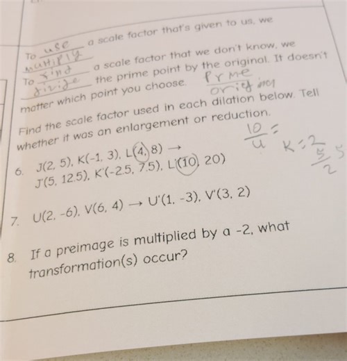 Find the scale factor used in each dilation below. Tell whether... | Filo