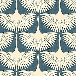 Tempaper x Genevieve Gorder Denim Blue Feather Flock Removable Peel and Stick Wallpaper, 20.5 in X 16.5 ft, Made in the USA