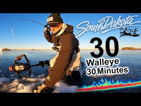 South Dakota Ice Fishing for the First Time - Mega Walleye School at Sunset