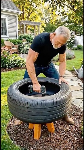 Easy DIY Garden Decor Using Tires & Rope 🌷🌻🌿 #shorts #homegarden