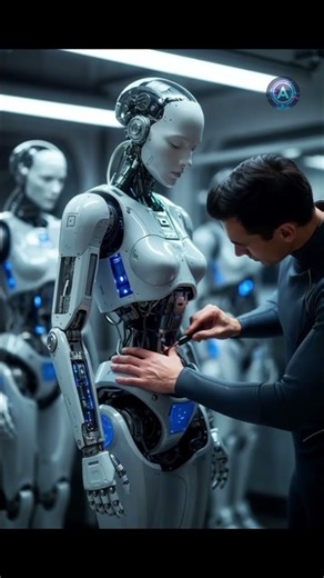 “Human-Like AI Robot Repair in a Futuristic Lab (Ultra Realistic)”