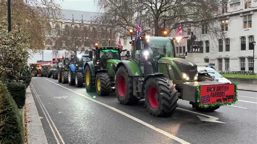 Farmers’ protest at Parliament Square in London: tractors block Parliament Square during demonstration against inheritance tax reforms, UK