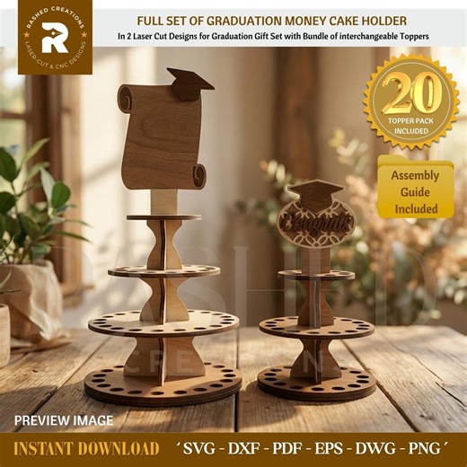 Graduation 2026 Money Cake SVG Bundle | 2 & 3 Tier Laser Cut File | 20+ Interchangeable Toppers | Money Holder Glowforge Files |digital File - Etsy