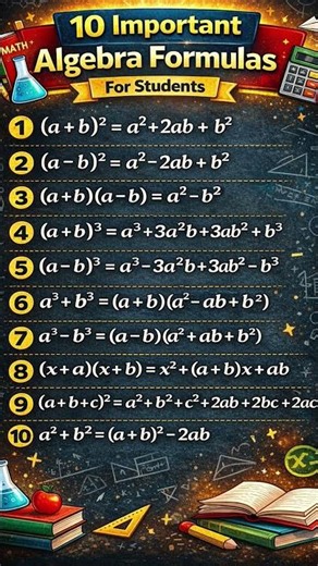 Top 10 Algebra Formulas Every Student Must Know 📚 | Maths #shorts