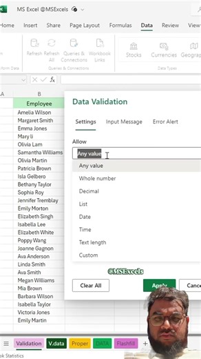 Data validation in Excel #excelshortcuts #exceltips #datavalidation