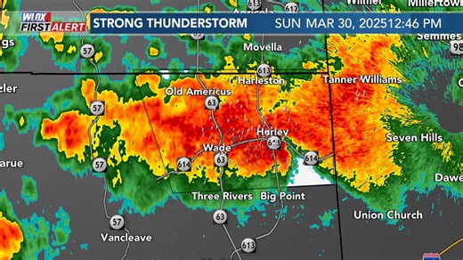 A strong storm will impact the areas highlighted below. This storm may be capable of strong gusty winds, frequent lightning, and torrential downpours. Interactive radar: wlox.com/weather/radar | WLOX First Alert Weather