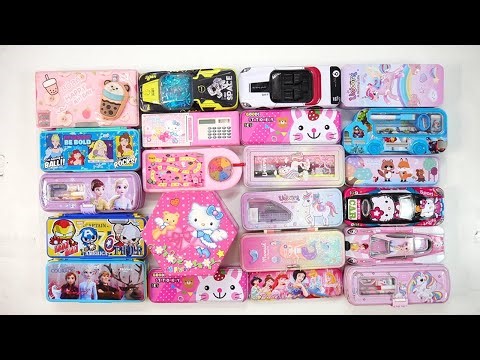 unicorn cute pink stationery collection 😁 geometry,hello kitty,pencil box,sharpener,eraser,pouch