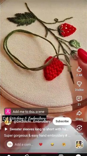 Strawberry Hand Embroidery Tutorial 🍓 | Easy DIY Needlework Design | Hand Embroidery for Beginners#f