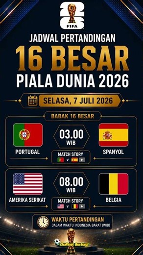 WORLD CUP ROUND OF 16 SCHEDULE TODAY Tuesday, July 7, 2026 Portugal vs Spain & USA vs Belgium #sh...