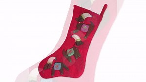 NOVICA Artisan Handmade Applique Wool Felt Beaded Christmas Stocking Dog Holiday Decor Ornaments Stockings Multicolor Red India Animal Themed 'Festive Dogs'