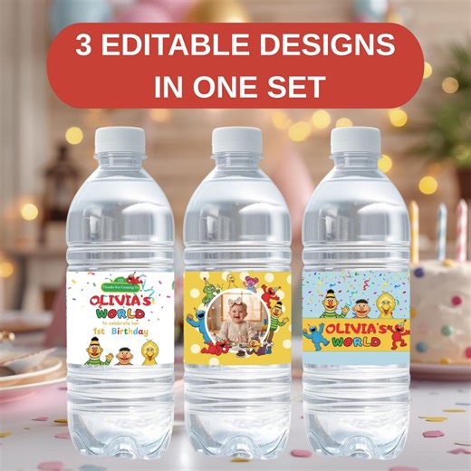 Editable Sunny Street Birthday Water Bottle Labels, Photo Water Bottle Wrappers, Street Monsters Party Decor, Kids 1st Birthday Favors,canva - Etsy
