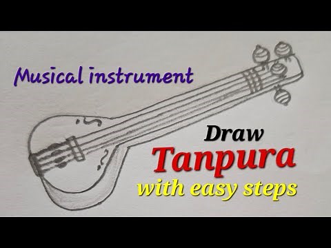 Tanpura instrument drawing easy, Draw tanpura easy for kids,Indisn musical instrument drawing