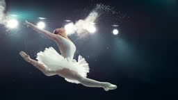 Beautiful Ballet Performance on a Big Stage with Lights. Young Female...