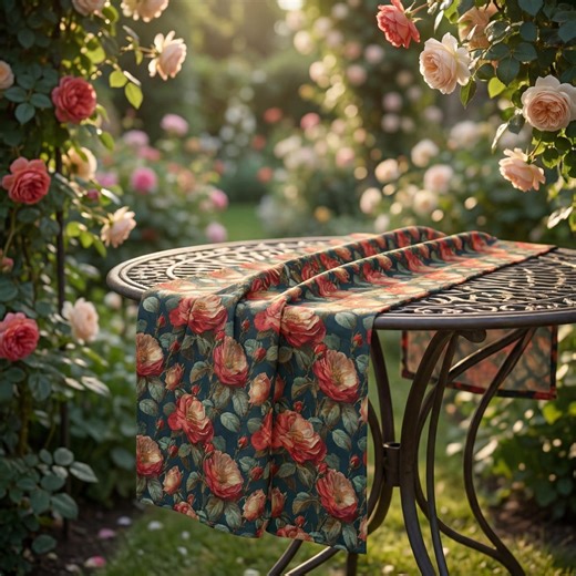 Table Runner Teal Camellia Floral | Cottage Core Dining Decor | Garden Party - Etsy