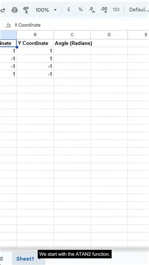 ATAN2 Function in Google Sheets — Formula #197 of 500 #Shorts