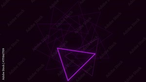 This abstract image showcases a glowing purple triangle, composed of thin lines, against a dark backdrop. Its vibrant illuminating effect creates a captivating visual experience Stock Video