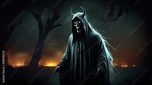 spooky Halloween character ghost Satan devil and background themes for Halloween contents and card design multimedia creation clips and motion graphic